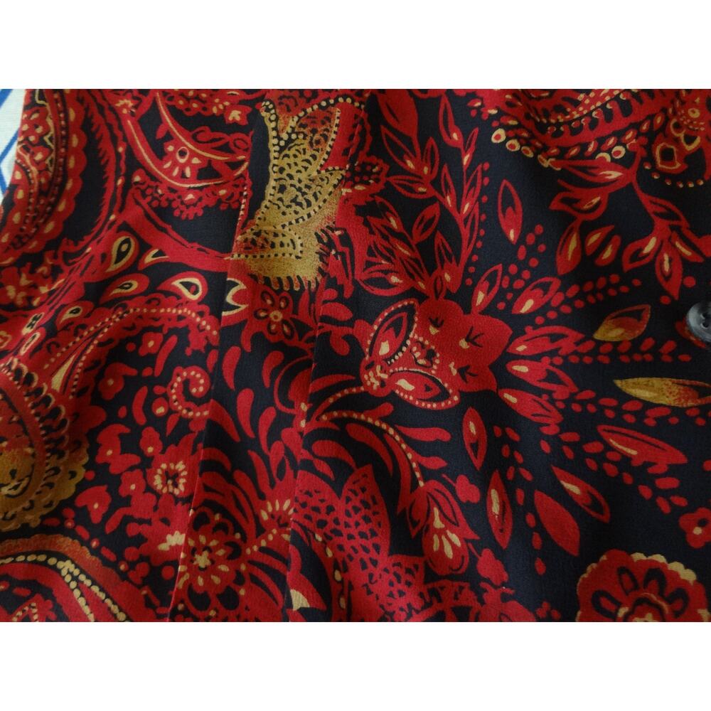 Vintage 90s Y2K Evan Picone Red Paisley SILK Button Down Blouse Plus 16 Boho - Picture 7 of 9